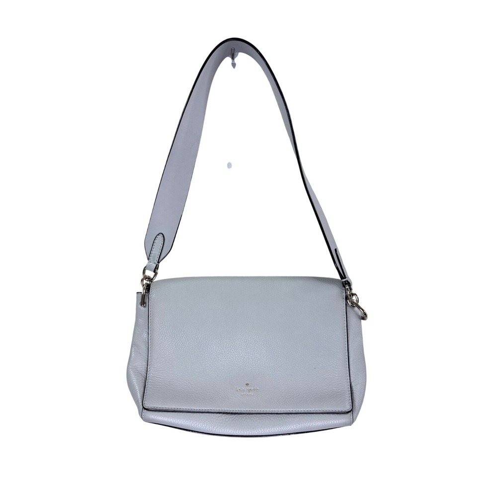 Kate Spade Shoulder Bag Women Medium Grey Pebbled Leather Flap Handbag Purse